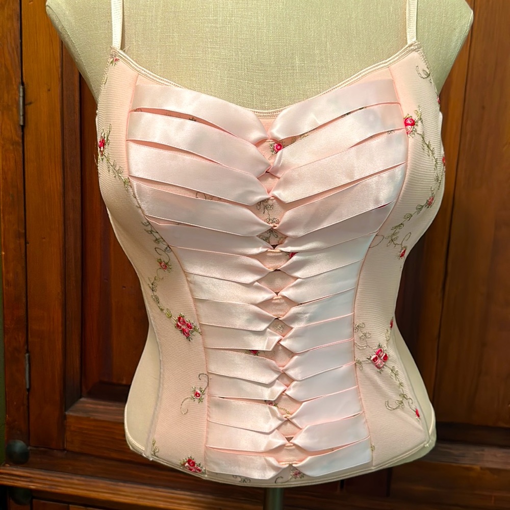 rampage pink floral and satin ribbon corset top